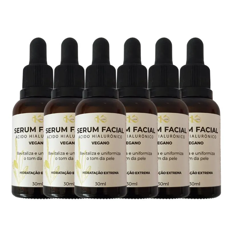 Kit 06 Sérum Facial Vegano Ácido Hialurônico 30ml Kuide